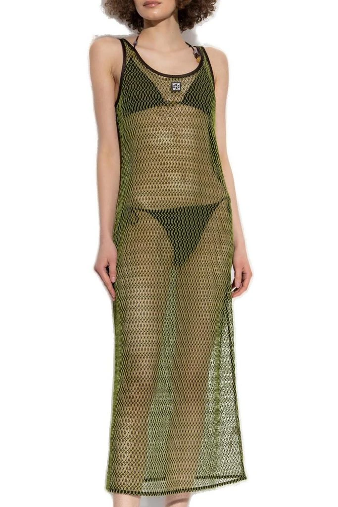 Tory Burch Women's Mesh Dress in Deep Chocolate/Vivid Lime, size S