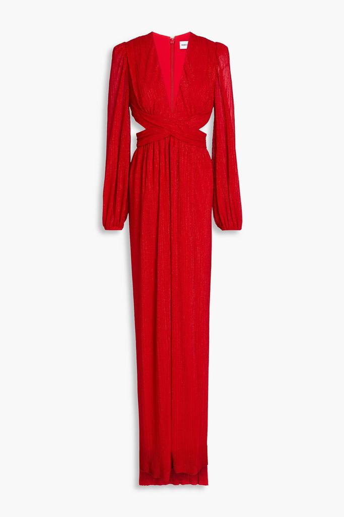 REBECCA VALLANCE Samantha pleated cutout metallic crepe de chine gown