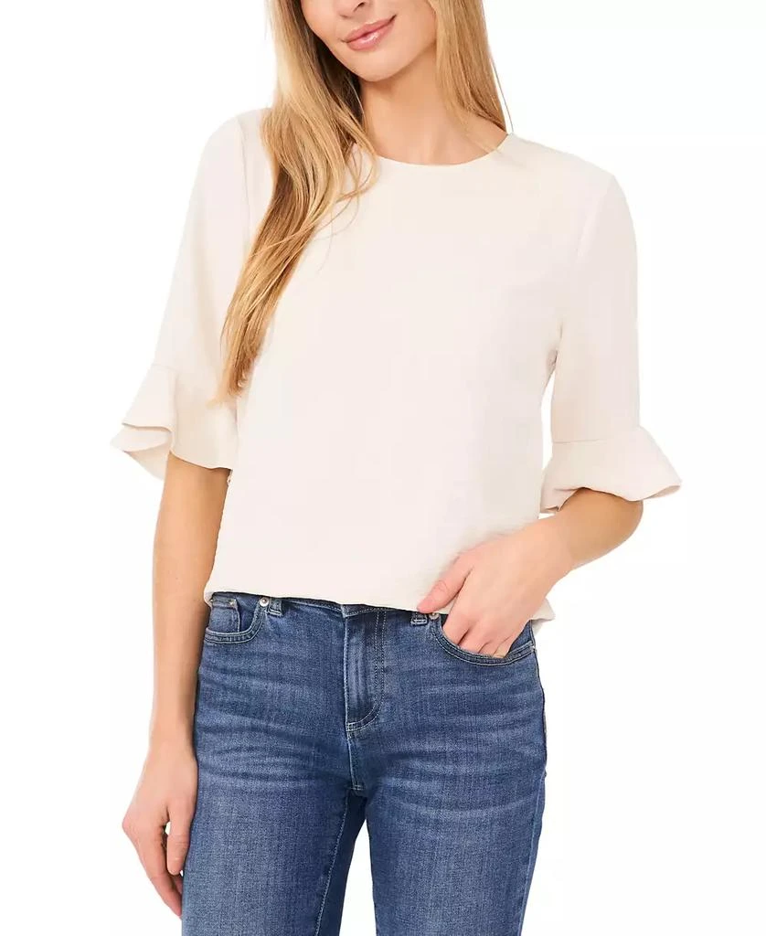 CeCe Women's Textured Ruffled-Cuff 3/4-Sleeve Crew Neck Blouse 1