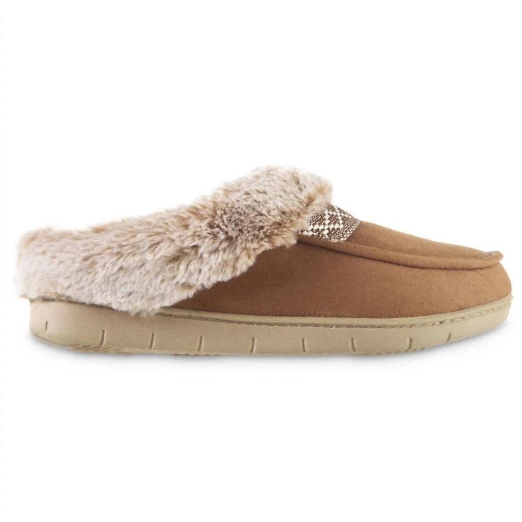 Isotoner Women's Recycled Microsuede And Faux Fur Hoodback Slipper In Cognac 2