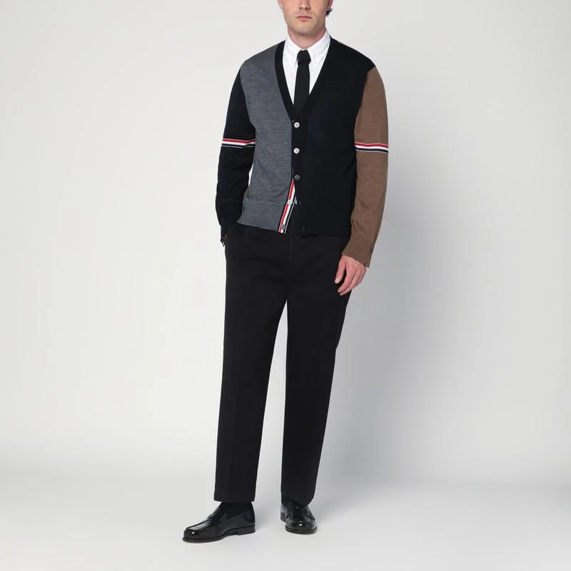 Thom Browne Navy/grey/brown wool cardigan 2