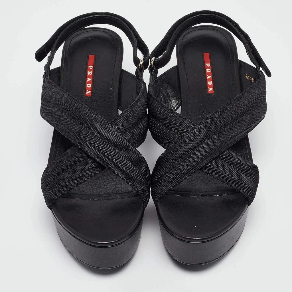 Prada Prada Sport Black Leather and Canvas Strap Wedge Sandals Size 40 3