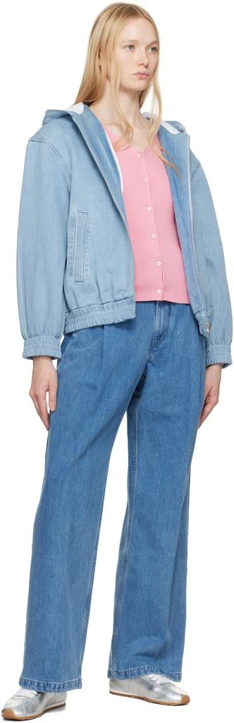 Maison Kitsune Blue Zipped Hooded Denim Jacket 4