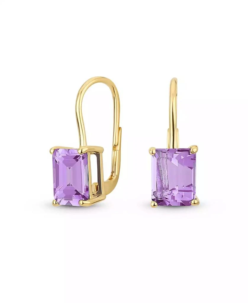 Bling Jewelry Traditional 4.50 CTW Created Stone Emerald Cut Drop Earrings Hinge Lever Back Yellow Gold Plated Sterling Silver
