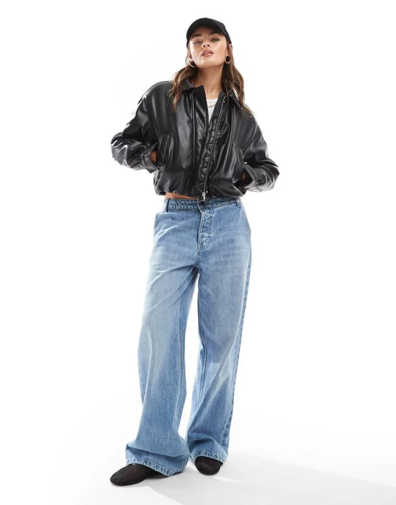 ASOS ASOS DESIGN clean leather look bomber jacket in black 2