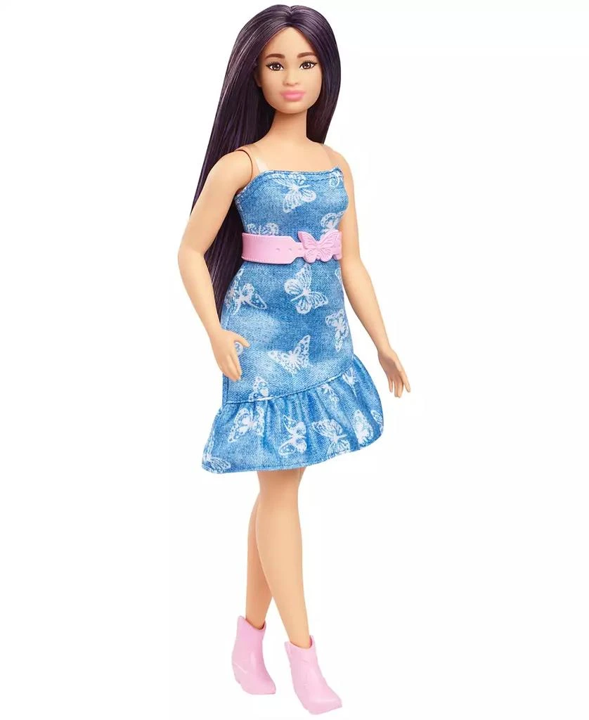 Barbie Fashionistas Doll 231 in Denim Butterfly Dress with Pink Belt, Purple Hair 1