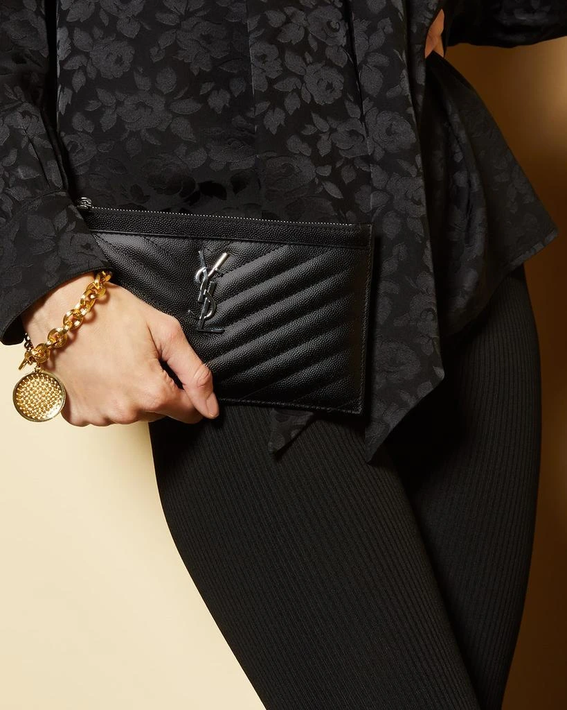 Yves Saint Laurent YSL Monogram Small Ziptop Bill Pouch in Grained Leather 2