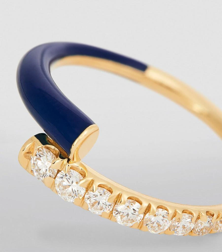 Melissa Kaye Yellow Gold, Diamond and Enamel Pinky Ring 6