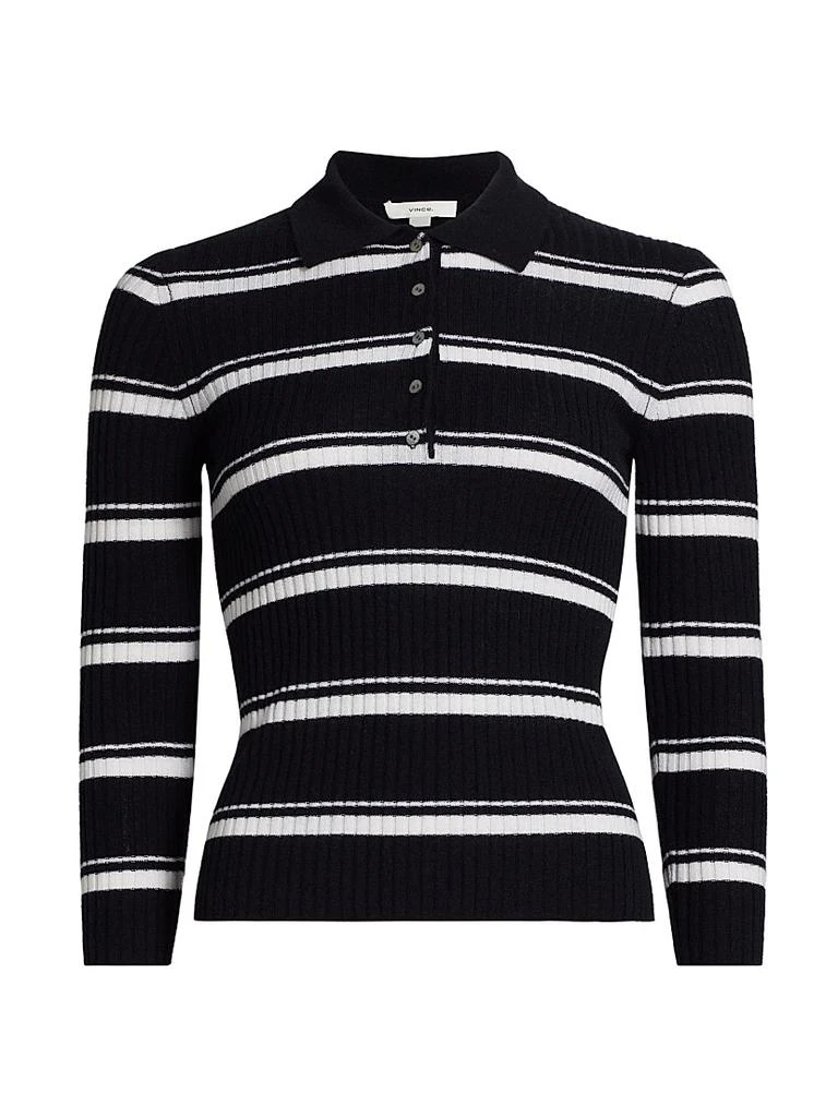 Vince Cashmere-Silk Striped Polo Top
