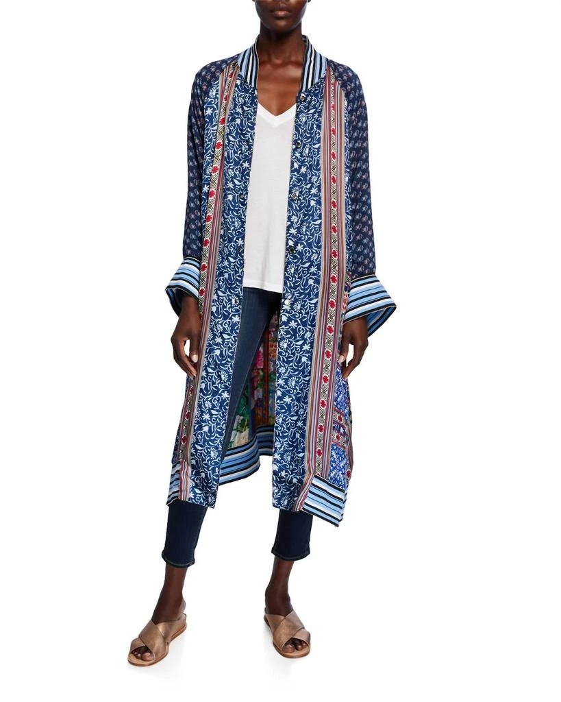 Johnny Was Reversible Long Fiori Silk Twill Kimono Coat In Multi 1