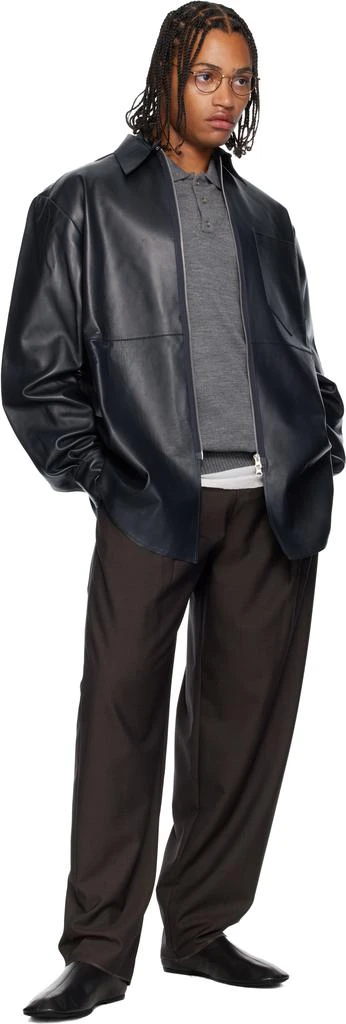 SONIA CARRASCO Navy Zipped Leather Jacket 4