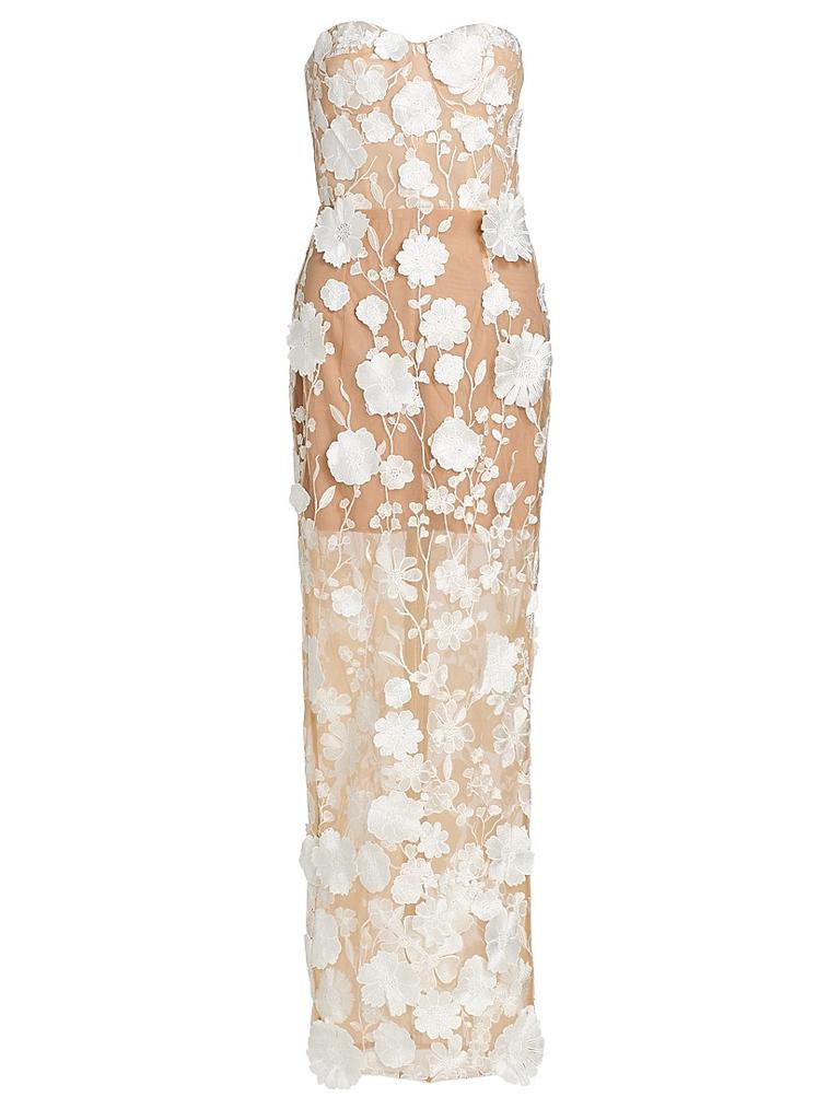 BRONX AND BANCO Jasmine Blanc Floral Appliqué Column Gown