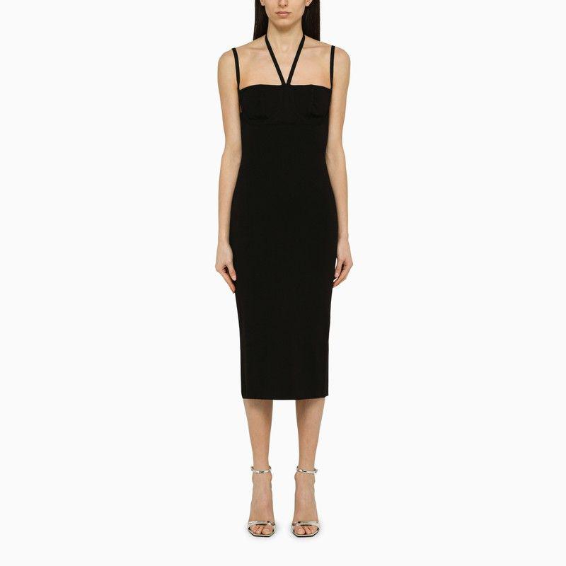 ANDREADAMO BLACK STRETCH MIDI DRESS
