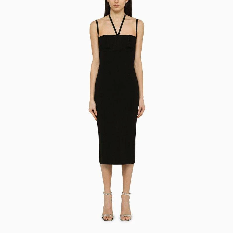 ANDREADAMO BLACK STRETCH MIDI DRESS 1