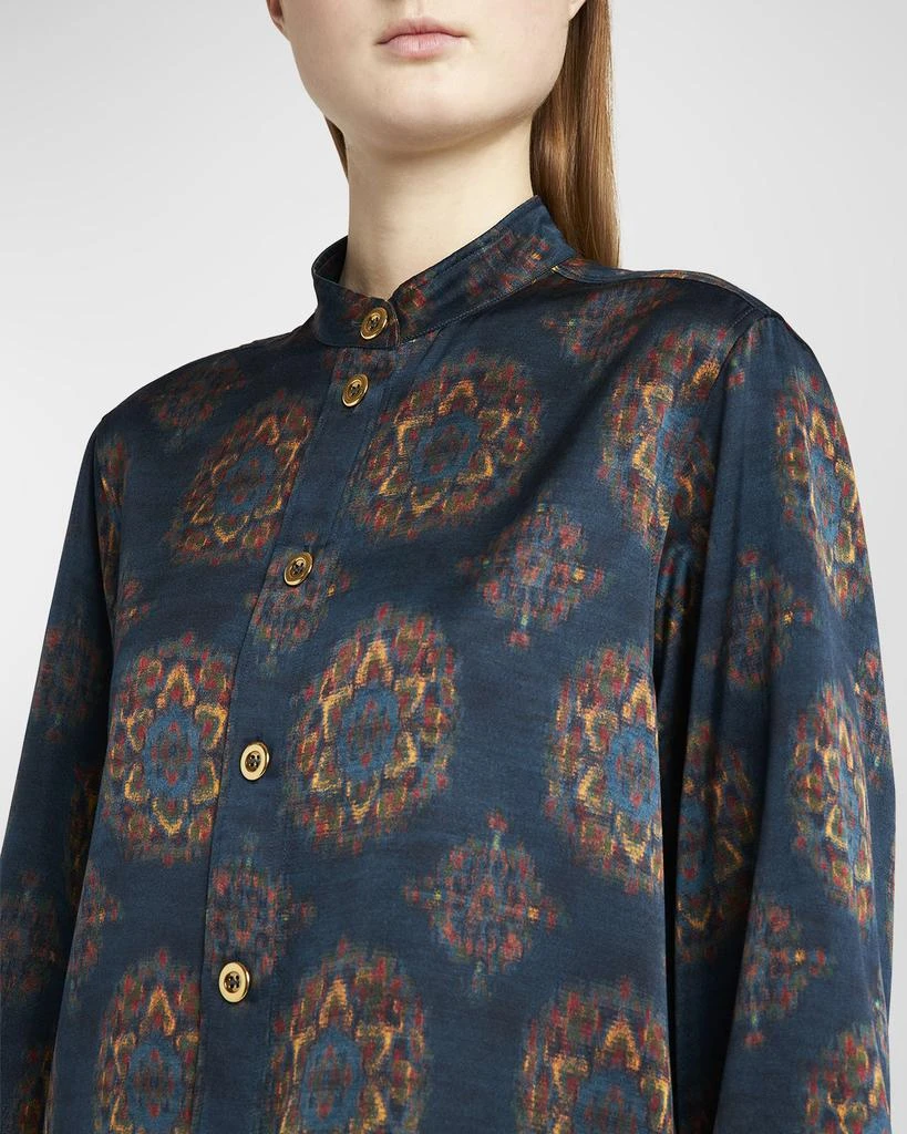 Loro Piana Cam Eloy Button-Front Rosette Print Blouse 4