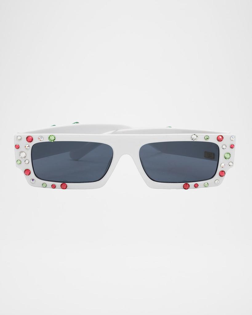 Bari Lynn Girl's Rhinestone Cherry Rectangular Sunglasses