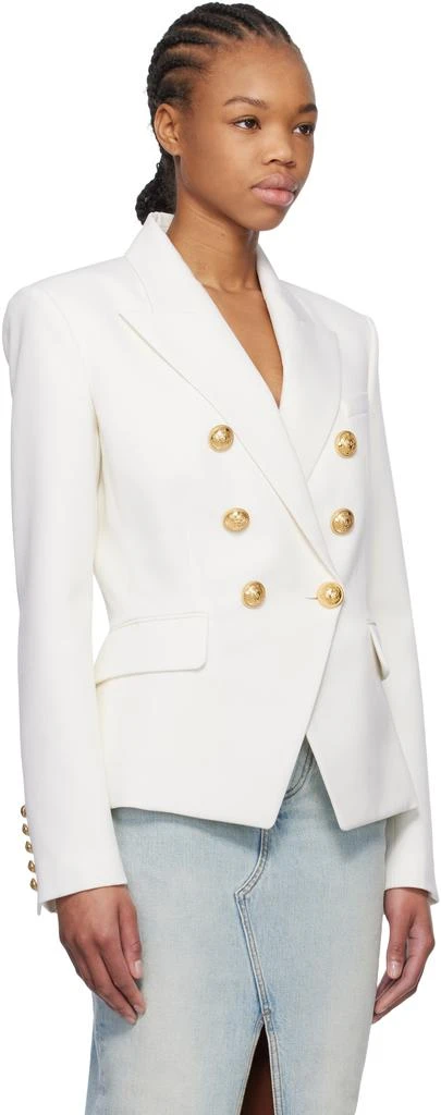 Balmain White Grain De Poudre 6-Button Blazer 2