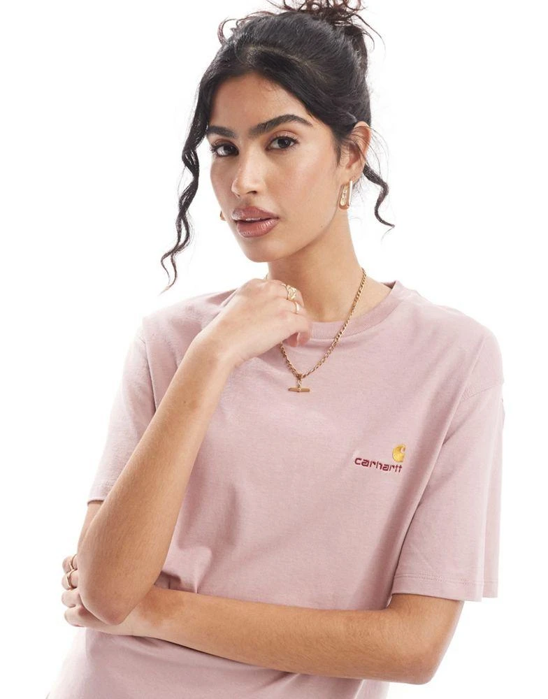 Carhartt WIP Carhartt WIP american script t-shirt in pink 1