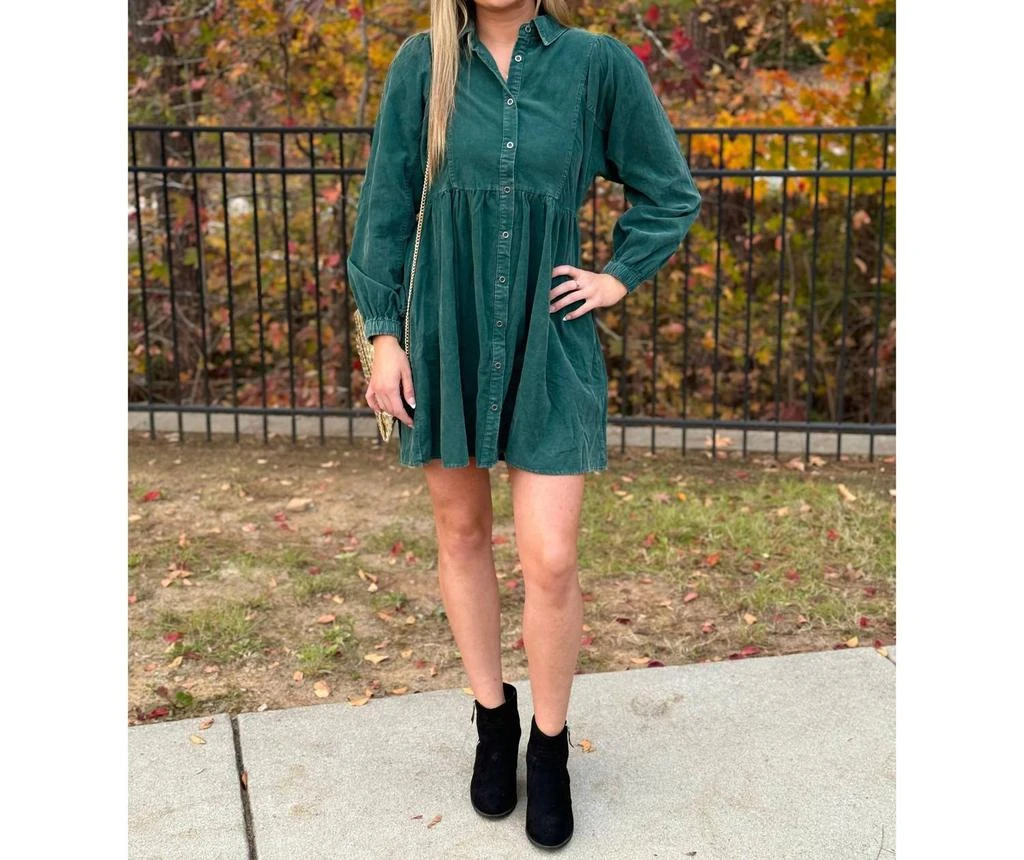 Washing Cotton Baby Doll Dress in Hunter Green by Jodifl L
