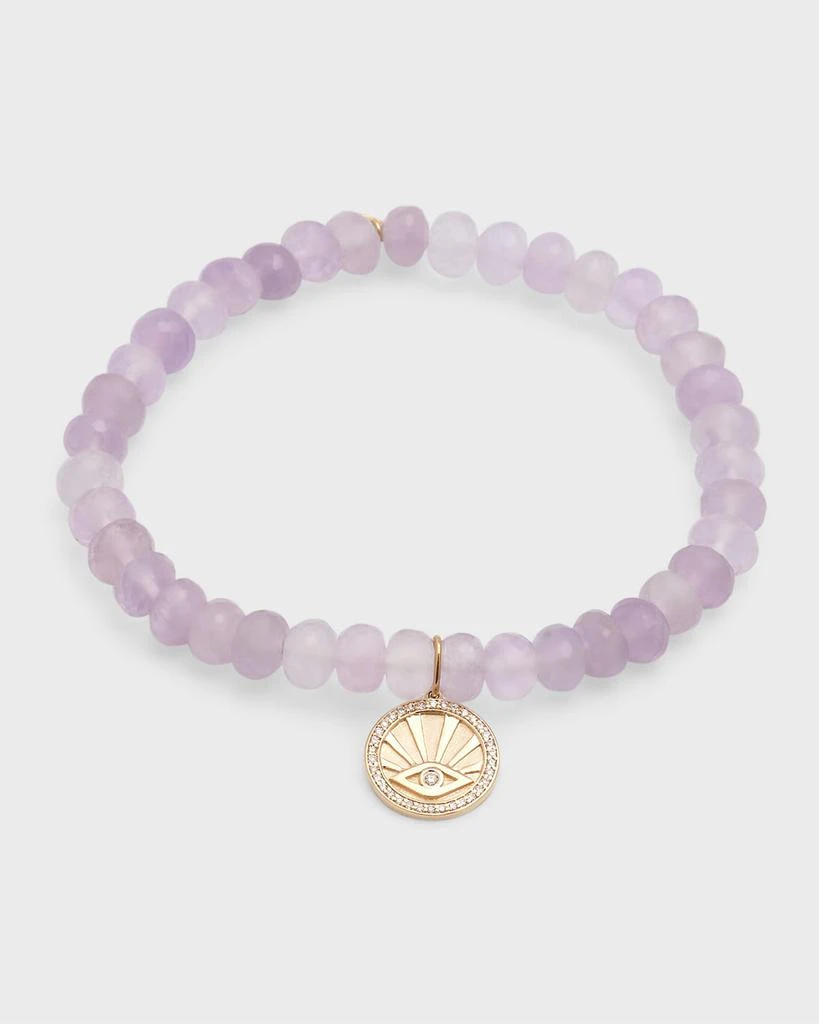Sydney Evan 14K Evil Eye with Rays Coin on Lavender Amethyst Bracelet