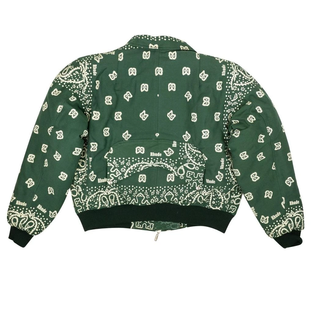 Rhude Forest Green And Creme Cotton Lighting Bomber Jacket 2