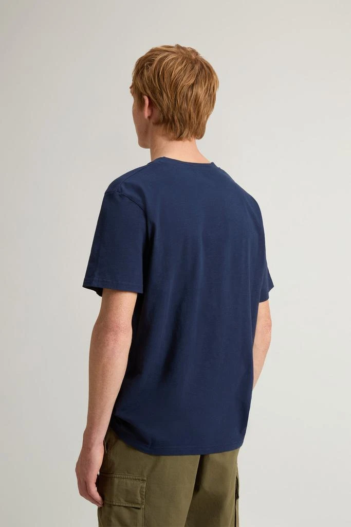 Woolrich Pure Cotton Slub T-Shirt with V-Neck - Men - Blue 3