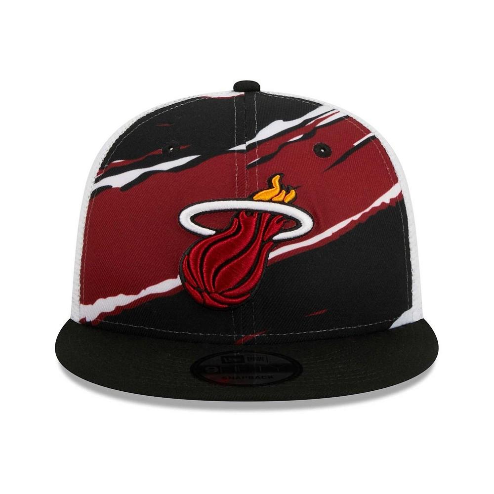 New Era Men's Black/White Miami Heat Tear Trucker 9FIFTY Adjustable Hat
