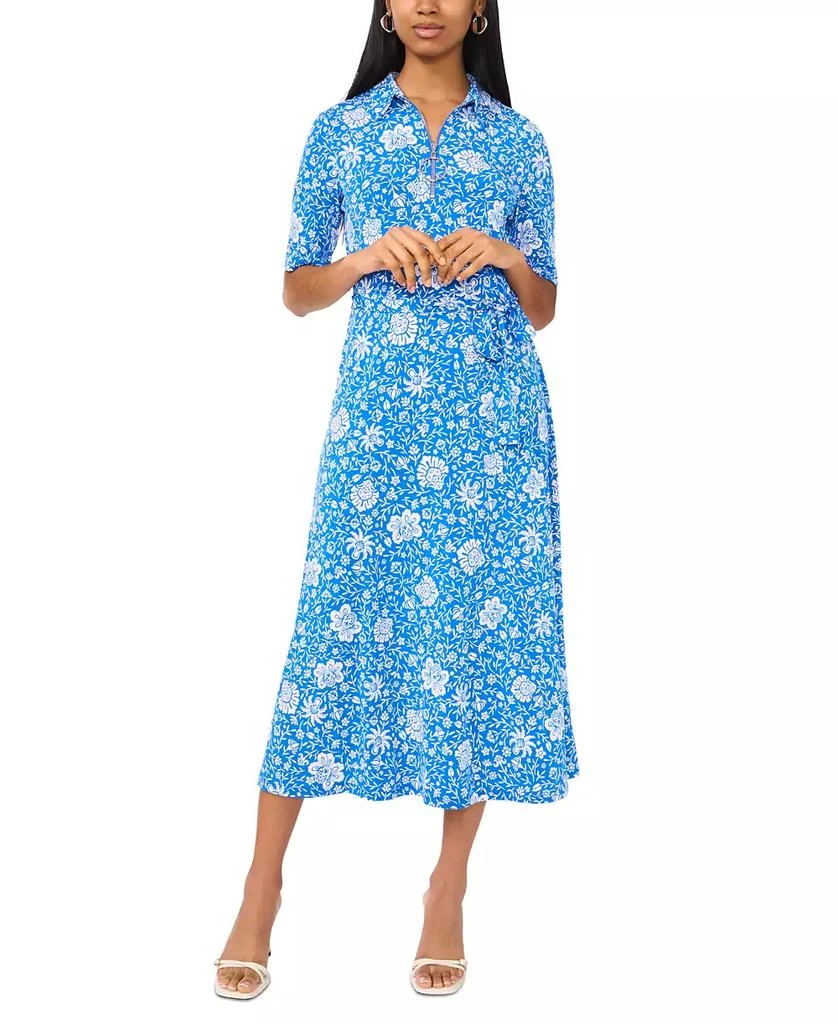 MSK Women's Floral-Print Belted Zippered Midi Dress 1