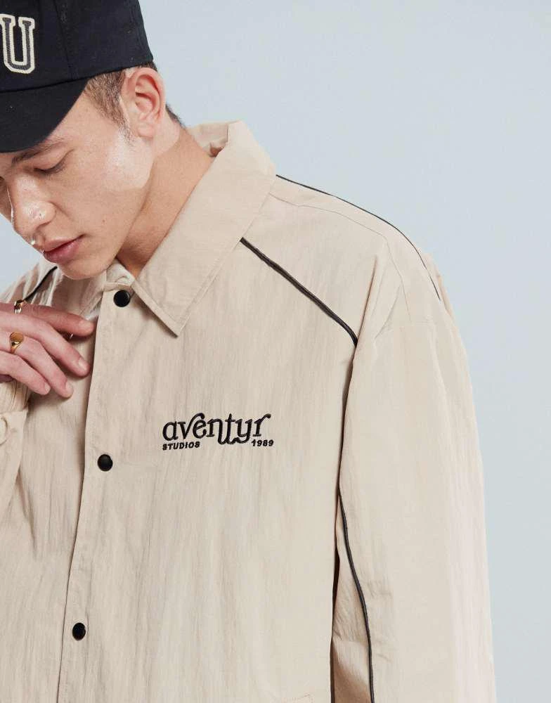 ASOS ASOS DESIGN oversized coach jacket with embroidery in stone 3
