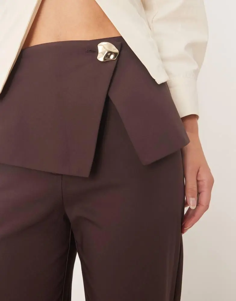 ASOS ASOS DESIGN Tall tailored fold over gold button straight leg trousers in mulberry 2