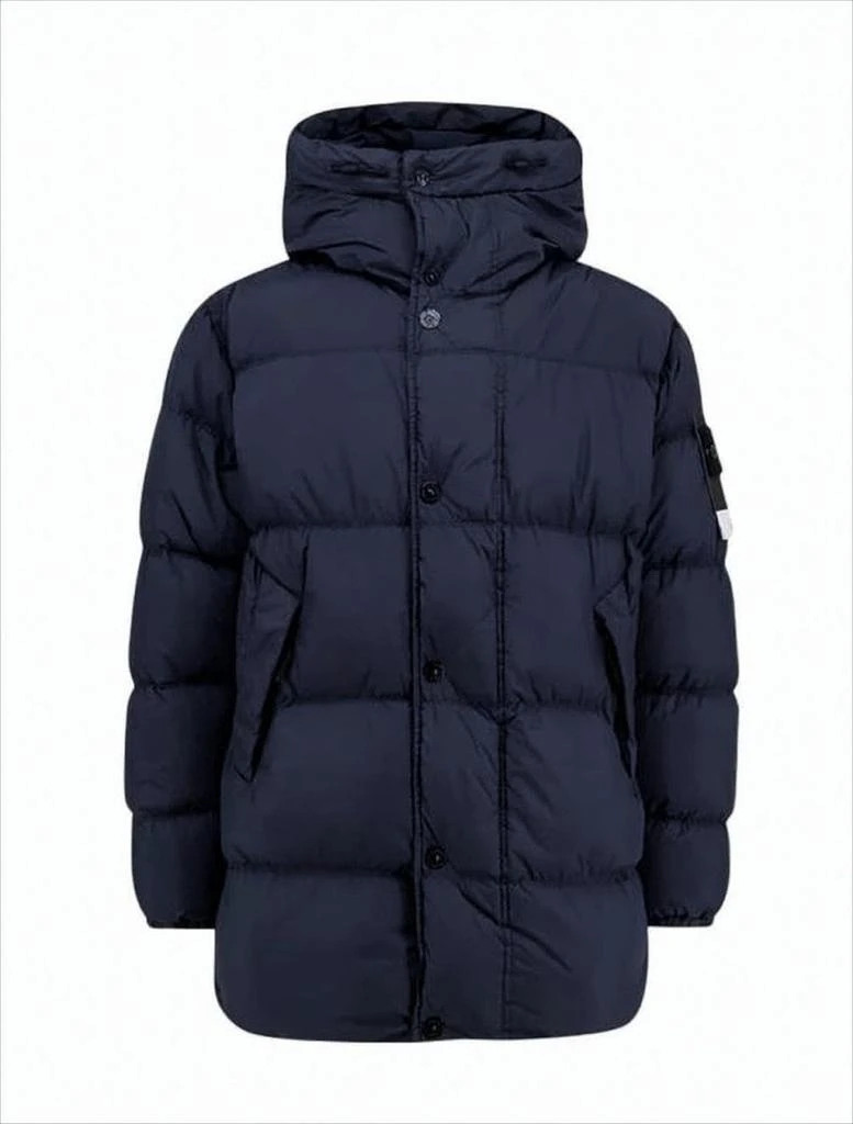 Stone Island Quilted Blue Padded Jacket with Hood and Oversized Fit