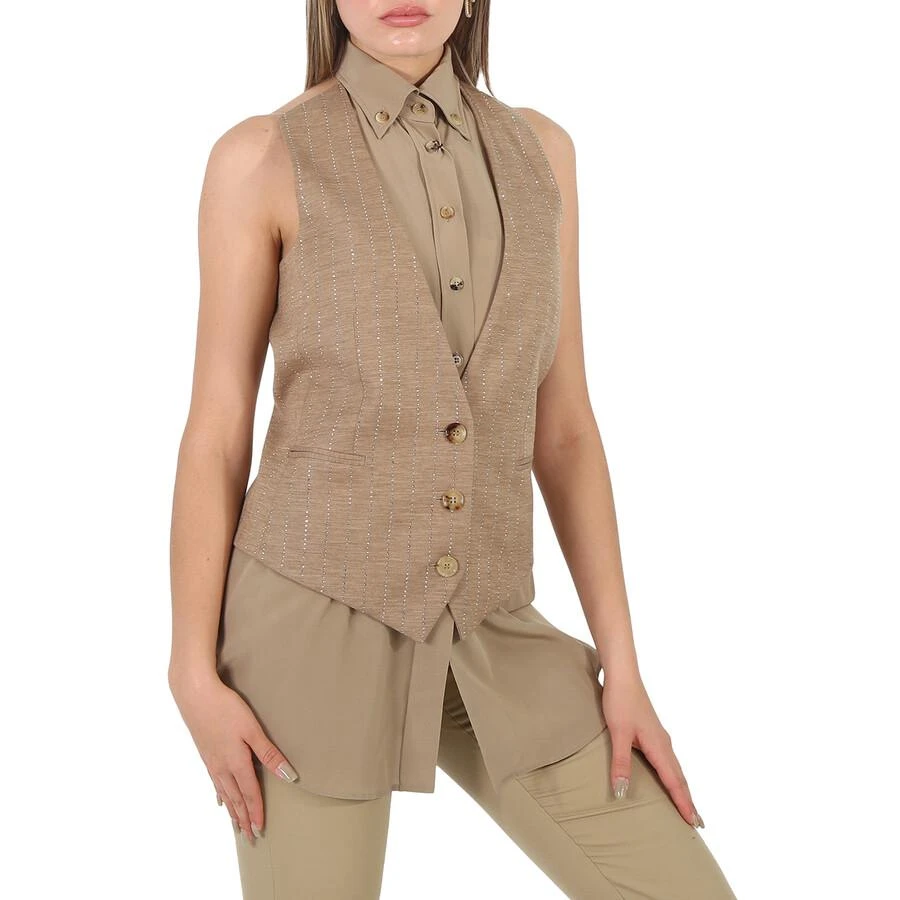 Burberry Pecan Melange Shirt Detail Wool Blend Waistcoat 2