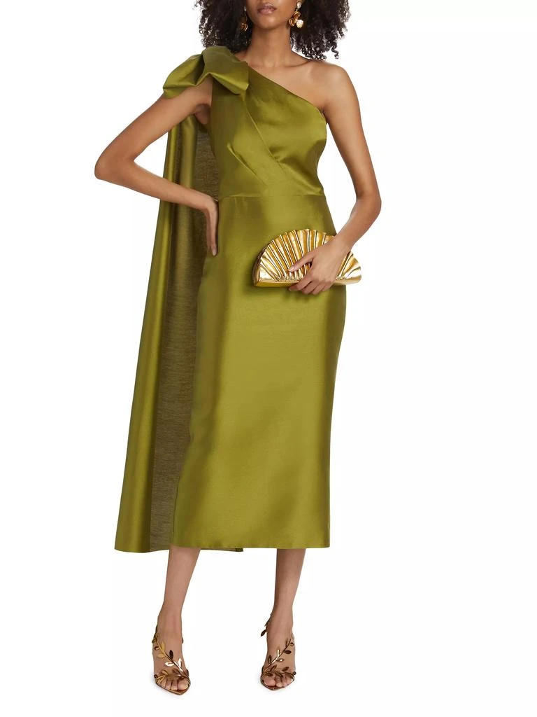 MARCHESA Mikado One-Shoulder Cape Dress 2