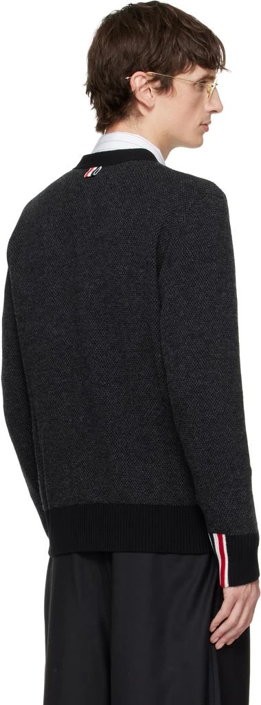 Thom Browne Gray Merino Wool Intarsia V Neck Cardigan 3