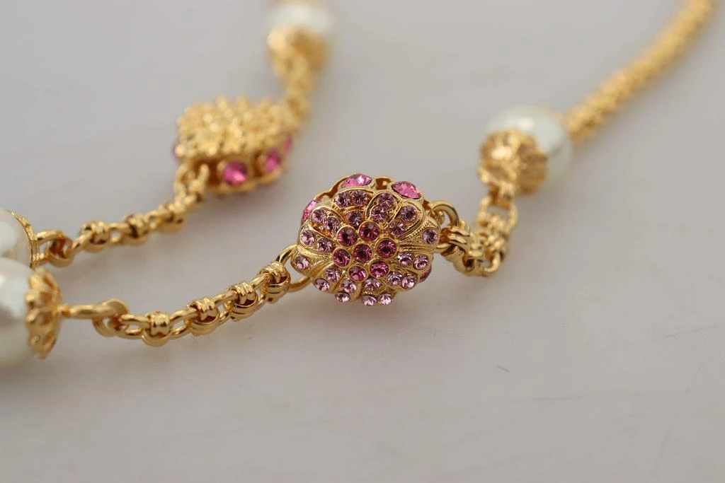 Dolce & Gabbana Gold Tone Floral Crystals Pink Embellished Necklace 7