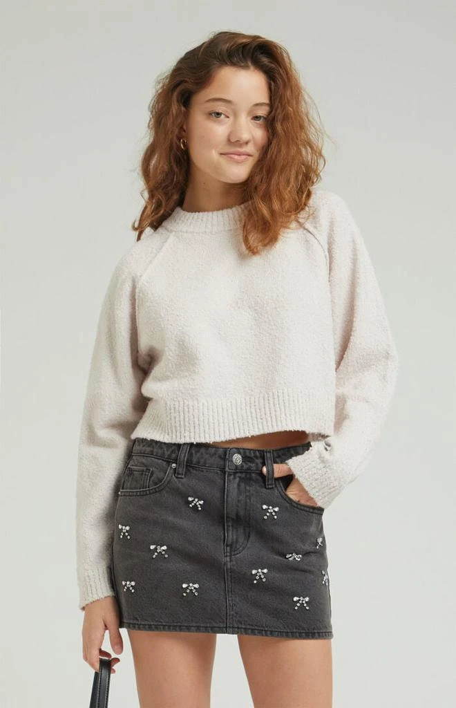 PacSun Bow Rhinestone Mid Rise Denim Mini Skirt 1