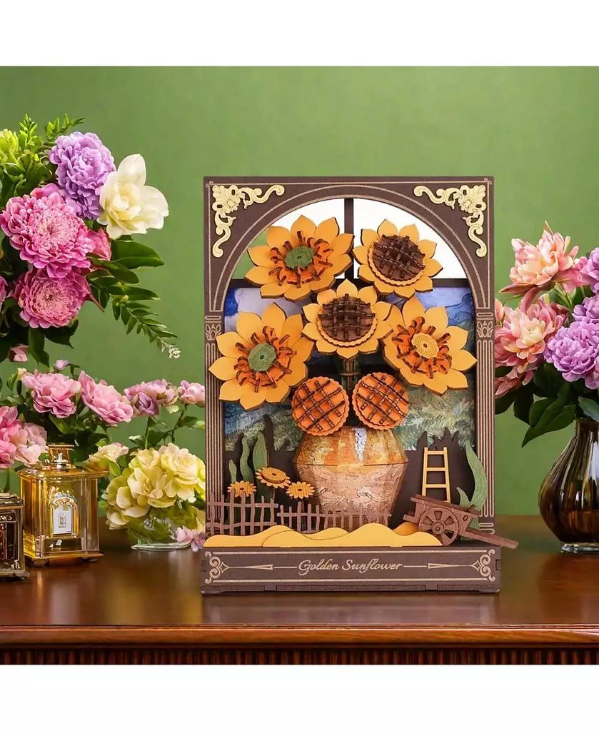 Robotime 3D Puzzles Wooden Puzzle Glittering Golden Sunflower Wall Art Home Decor Home Decor Unique Holiday Gifts for Adult Yellow