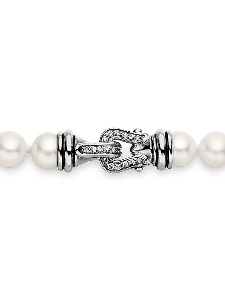 David Yurman Sterling Silver & White Cultured Freshwater Pearl Necklace With Diamonds 5