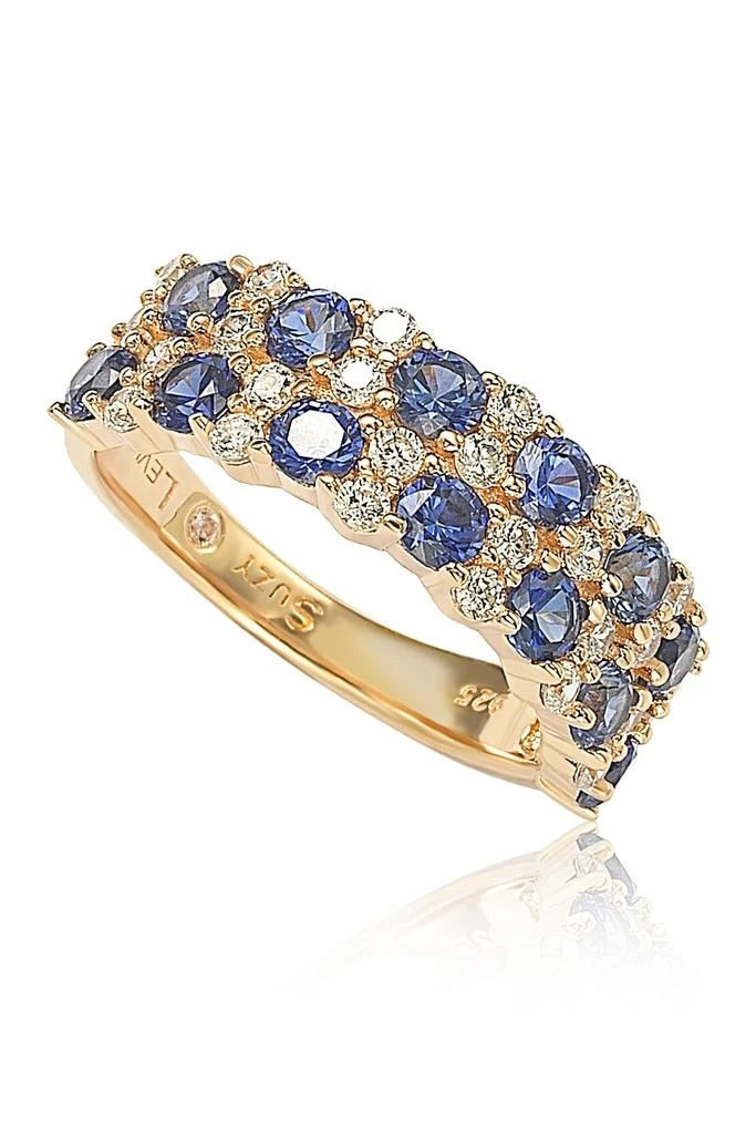 Suzy Levian Rose Sterling Silver Double Row Sapphire & Lab Grown Sapphire Eternity Ring 1