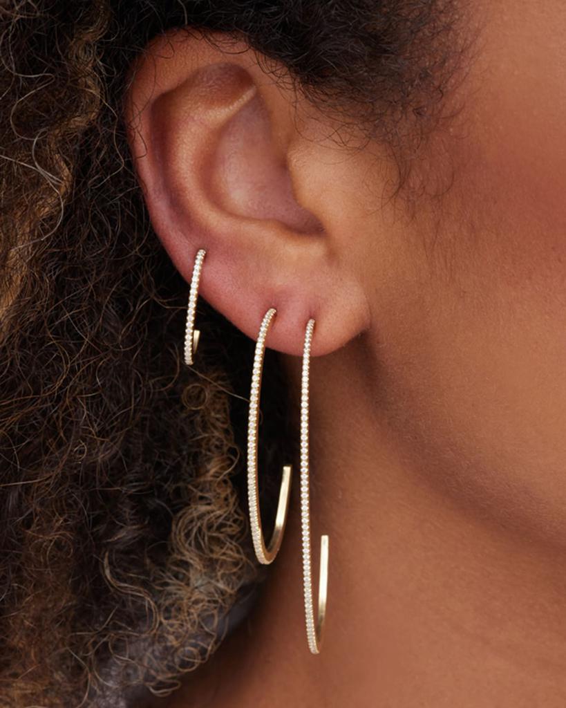 Jennifer Meyer Small Elongated Edith Hoop Earrings with Diamond Pave