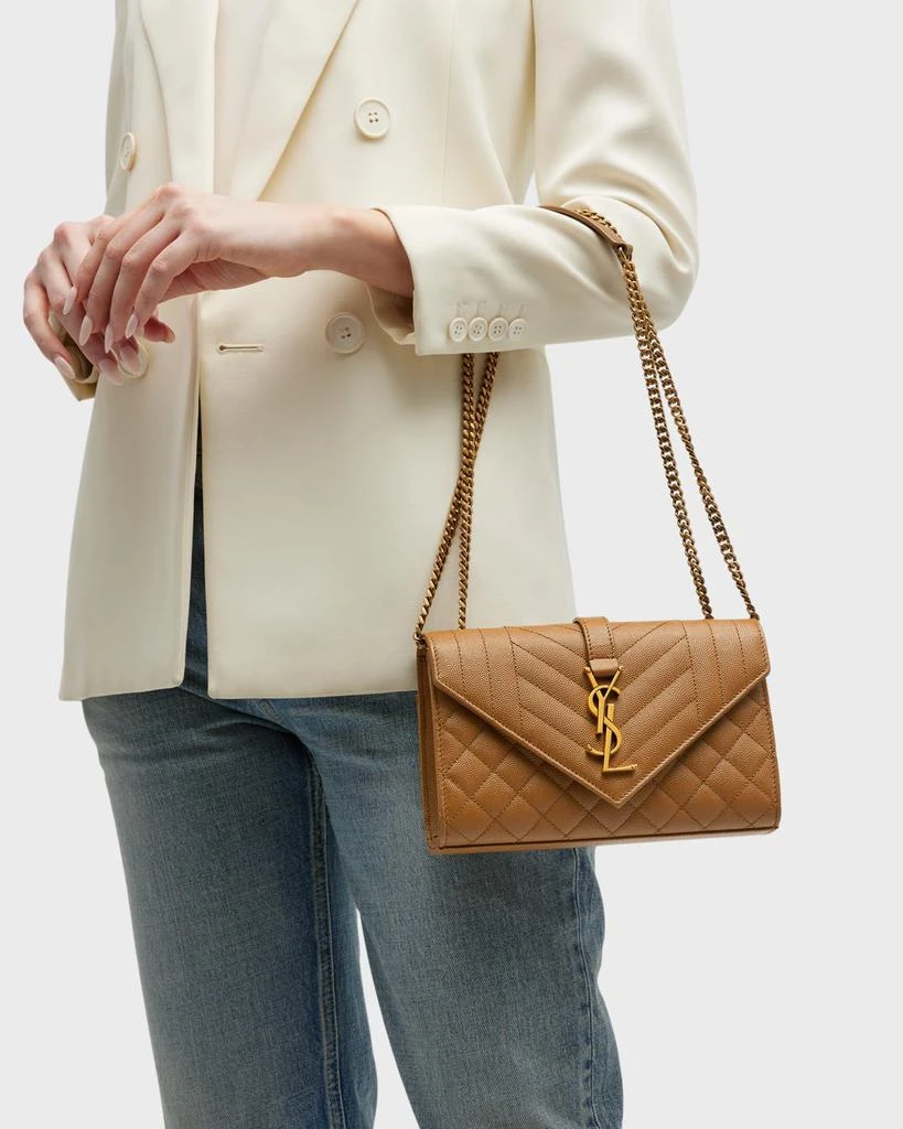Yves Saint Laurent Envelope Triquilt Small YSL Shoulder Bag in Grained Leather 6
