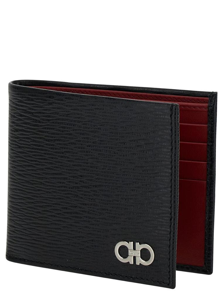 Salvatore Ferragamo Revival Gancini Black Wallet In Textured Leather Man Salvatore Ferragamo