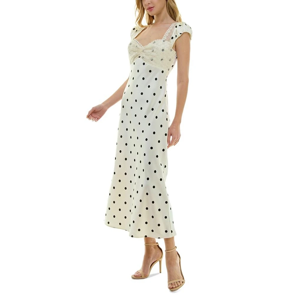 Crystal Doll Juniors' Polka Dot Lace-Trim Satin Maxi Dress 3