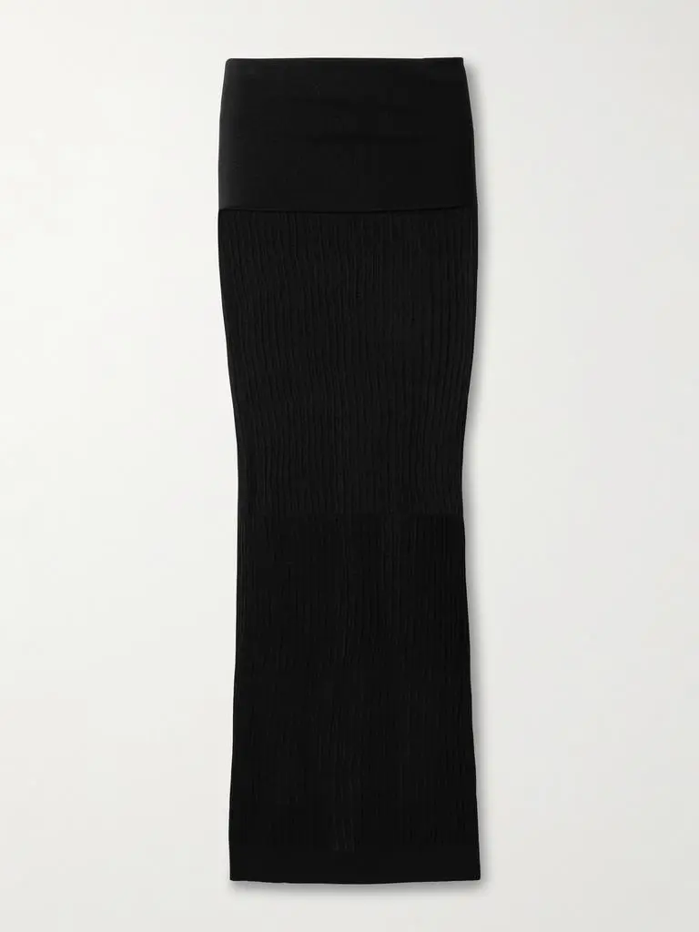 SKIMS Sheer Knit Foldover Long Skirt - Onyx