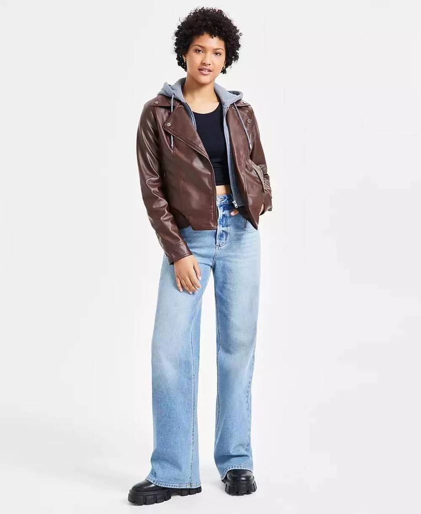 Jou Jou Juniors' Hooded Faux-Leather Moto Jacket, Created for Macy's 1