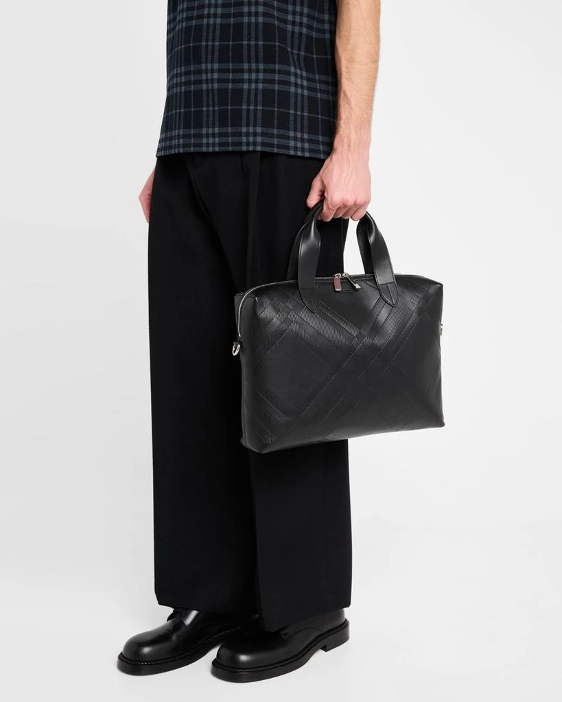 Burberry Men's Check Embossed Leather Briefcase 2