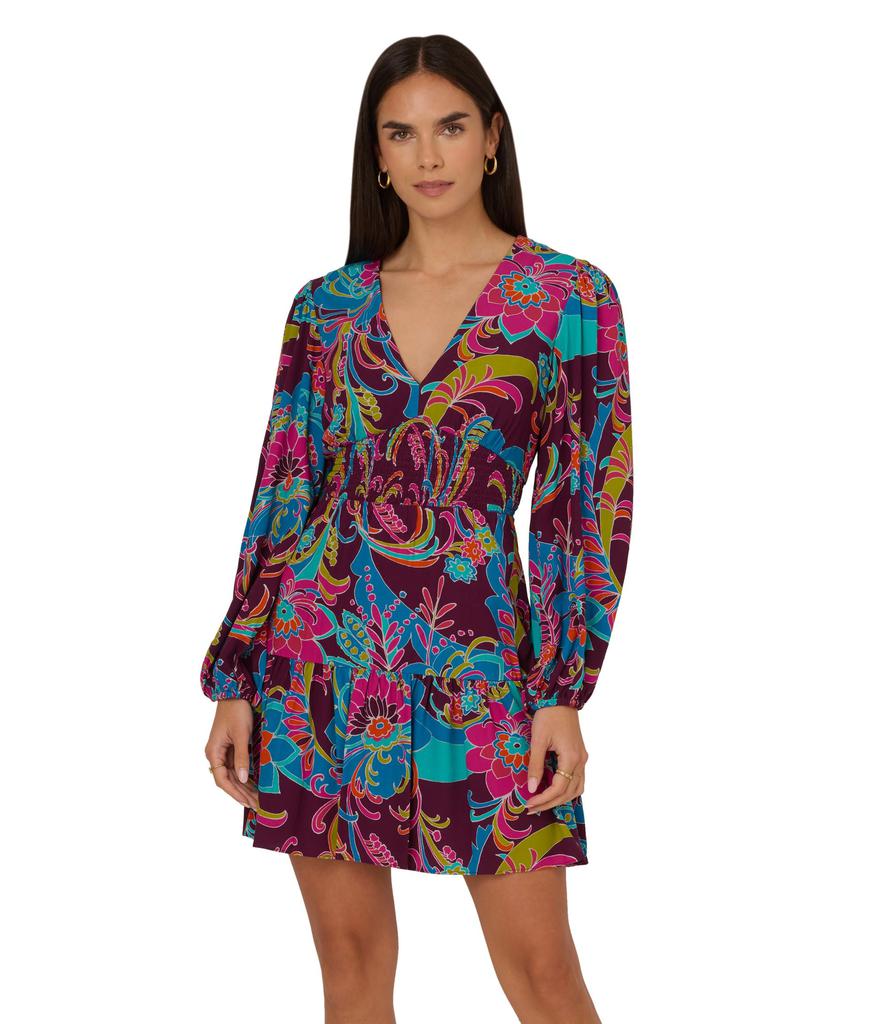 Adrianna Papell Printed Flounce Short Dress