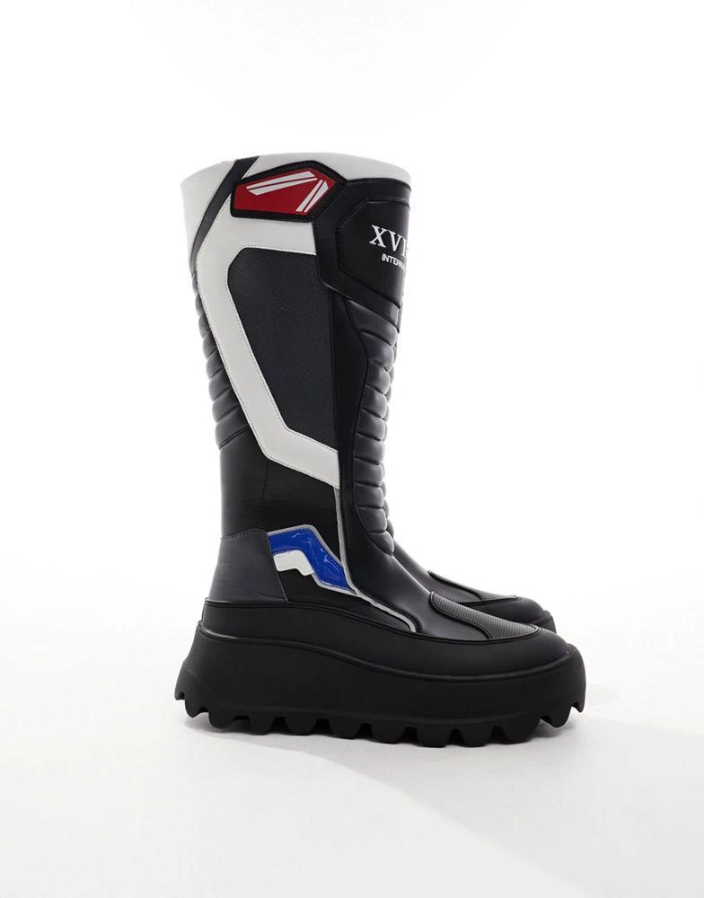 ASOS ASOS DESIGN chunky knee high biker boot with motocross details in black 3