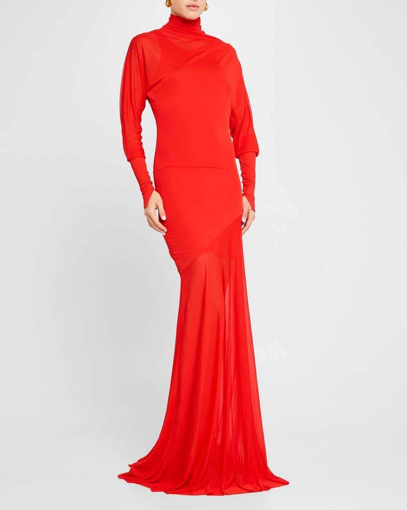 Proenza Schouler Paula Turtleneck Sheer Crepe Jersey Maxi Dress 4