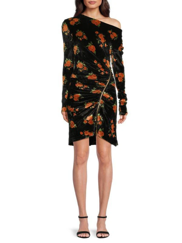 SONIA RYKIEL Floral Ruched Aysmmetric Zip Mini Dress 1